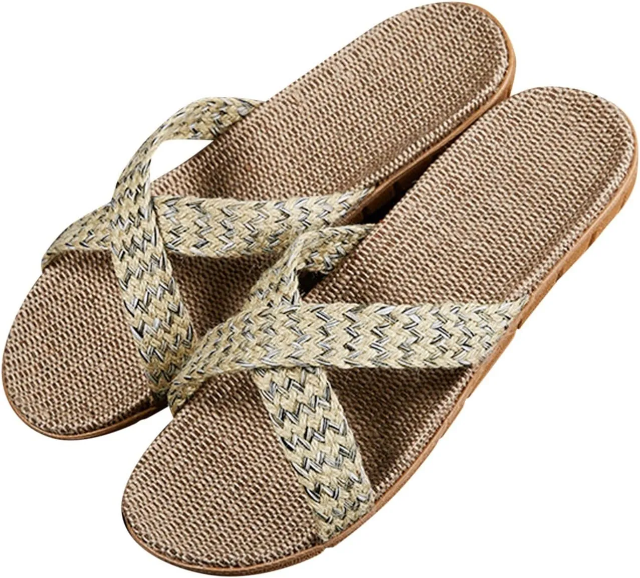 Women's Summer Slippers Flax Cross Skidproof House Slippers Linen Summer Beach Slides Open Toe Casual Flat Sandals