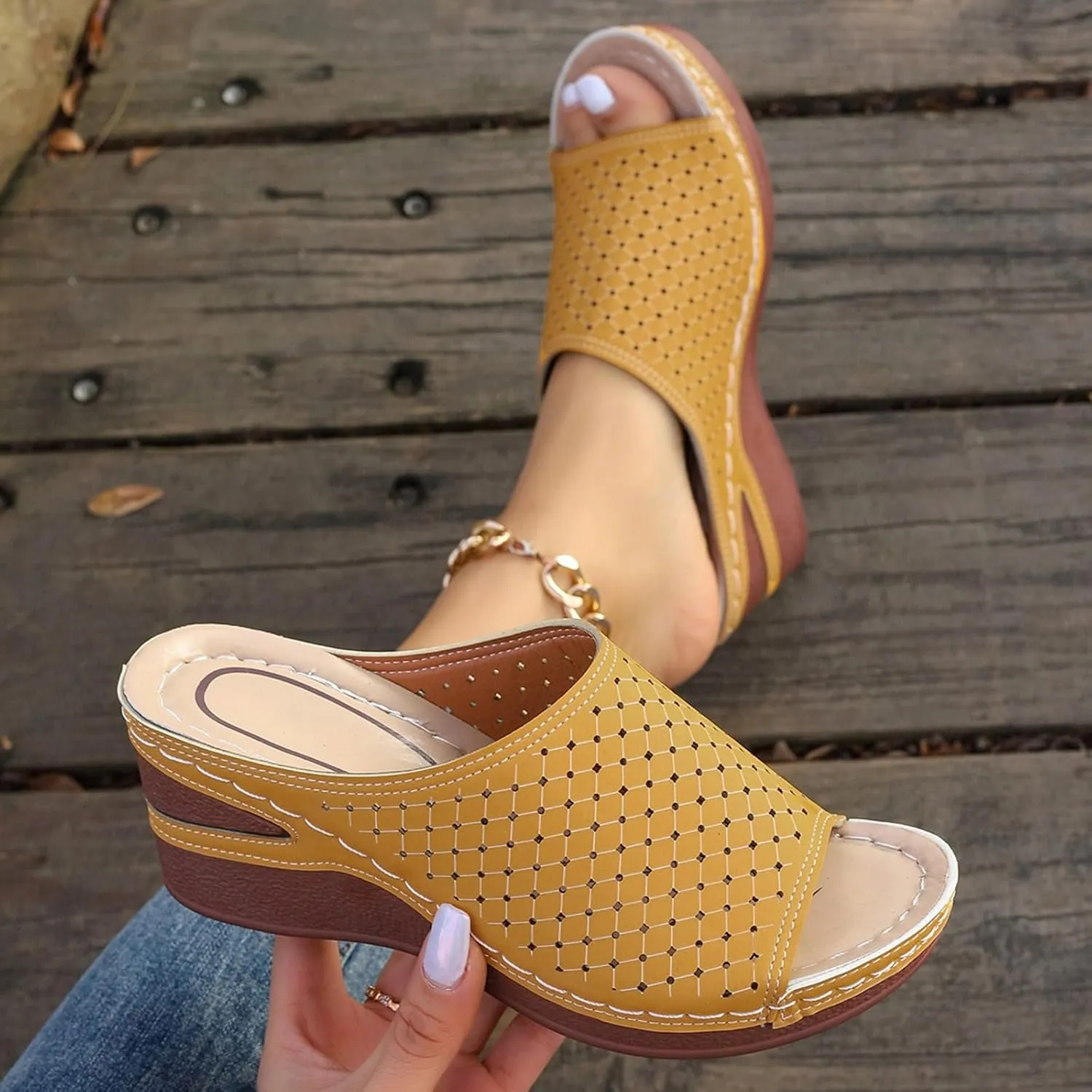 Womens Wedge Sandals Dressy Summer Sandal Comfort Walking Platform Slides Open Toe Slip On Beach Shoes Casual Slippers