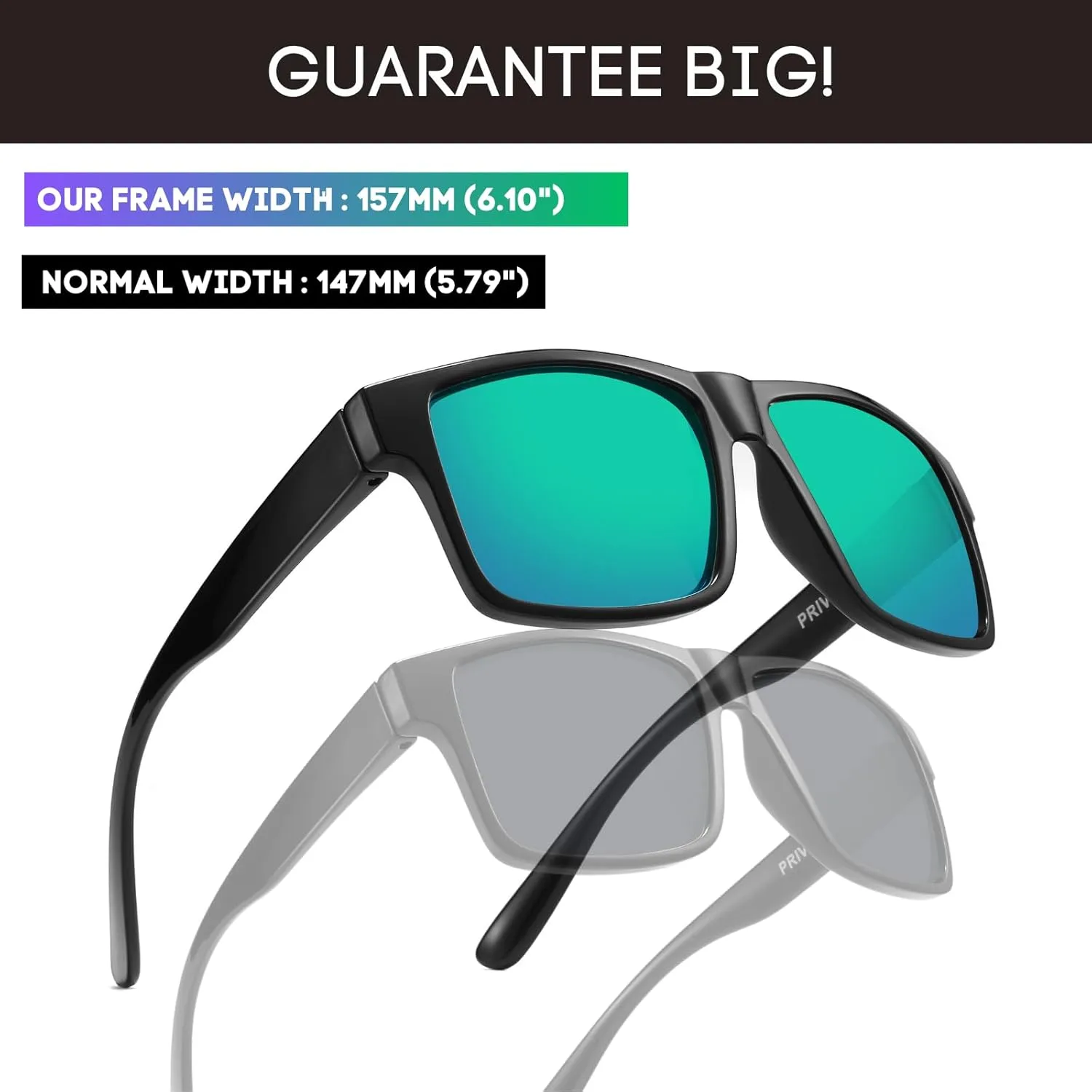 XXL Size Extra Large Square 157MM Polarized Sunglasses for Big Wide Heads Men TR90 Lightweight UV400 Glasses